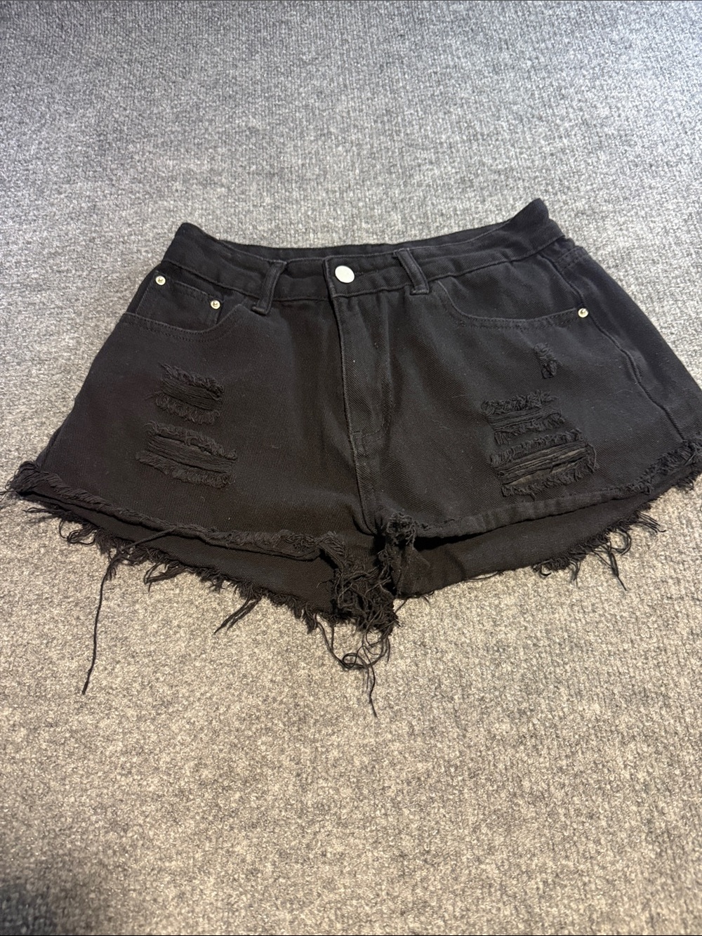High-Rise Black Distressed Denim Shorts